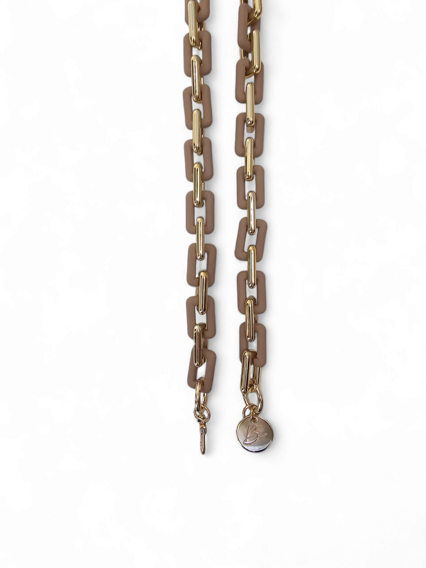 Telefoonketting | Rechthoekige schakel | Taupe/goud